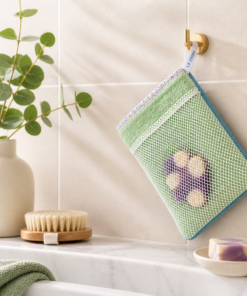 Gant de toilette  2 en 1: sauve-savon et exfoliant
